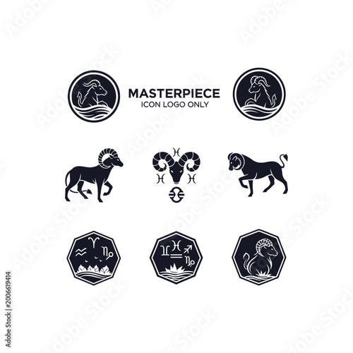 Zodiac Capricorn and Aries Goat Logo Icon Vector Set