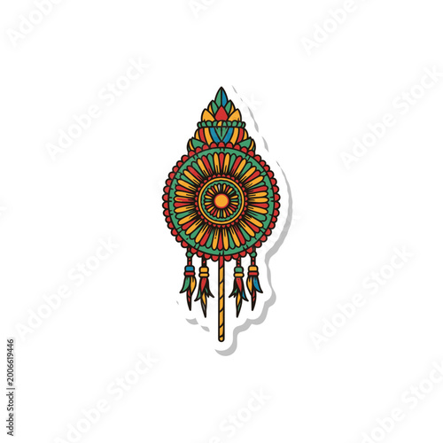 Colorful ornate tribal mandala sticker with decorative patterns