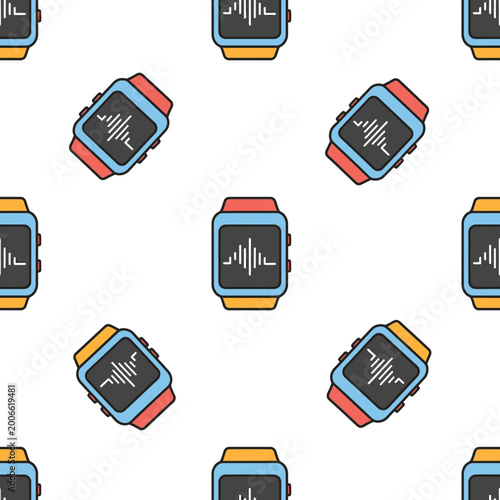 Seamless pattern of smartwatches with voice wave display