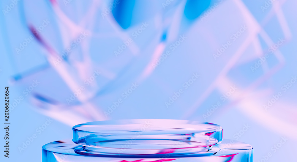 Φωτογραφία Abstract Glass Pedestal 3D Render with Soft Blue and Pink Light Reflections Mode