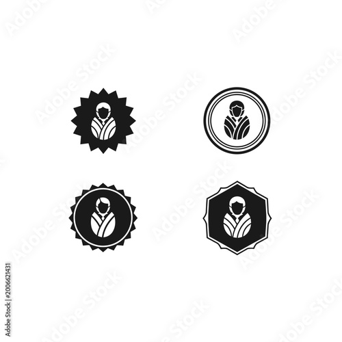 Japanese Culture Kimono Person Badge Icon Set Vector