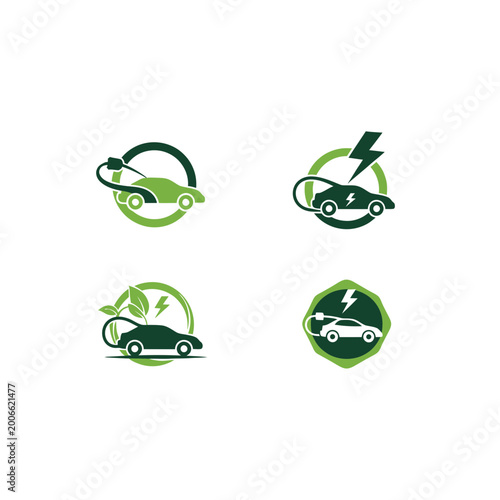 Electric vehicle logo set for green sustainable transportation