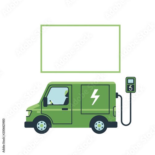 Electric delivery van charging illustration with copy space