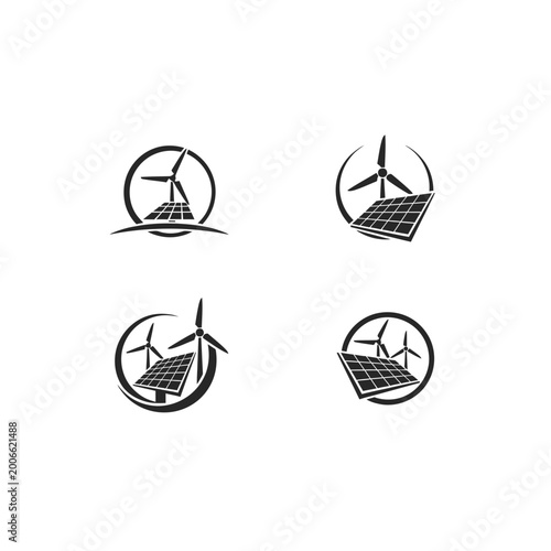 Solar panel and wind turbine logo icons for sustainable energy