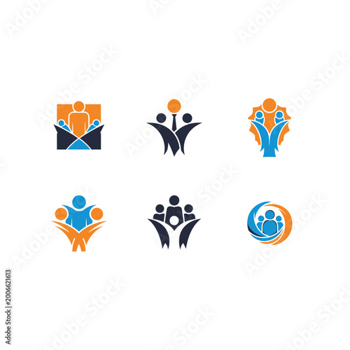 Abstract community and people logo icons set