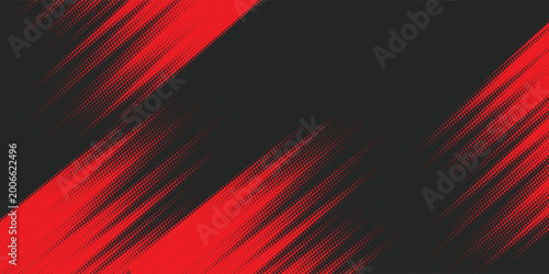 Abstract red and black halftone background featuring dynamic dot gradient pattern and dark contrast, modern dramatic design ideal for technology theme, music visual, gaming background, poster design