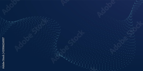 Картината върху платно Vector background featuring a digital wave made of glowing dots over a dark blue