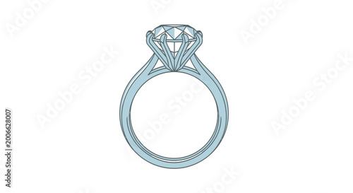 Elegant diamond engagement ring vector illustration isolated on white