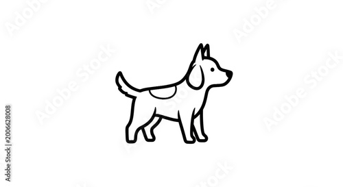Simple black and white line art vector illustration of a standing dog