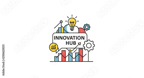 Innovation hub business concept with lightbulb gears and charts
