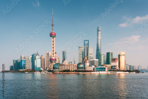 Shanghai skyline with Oriental Pearl Tower and iconic financial skyscraper in Lujiazui business center