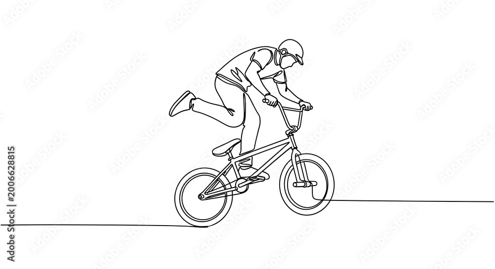Fototapeta premium BMX Rider Performing Stunt in Minimalist Line Art.