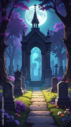 Cemetery Moonlight Night.