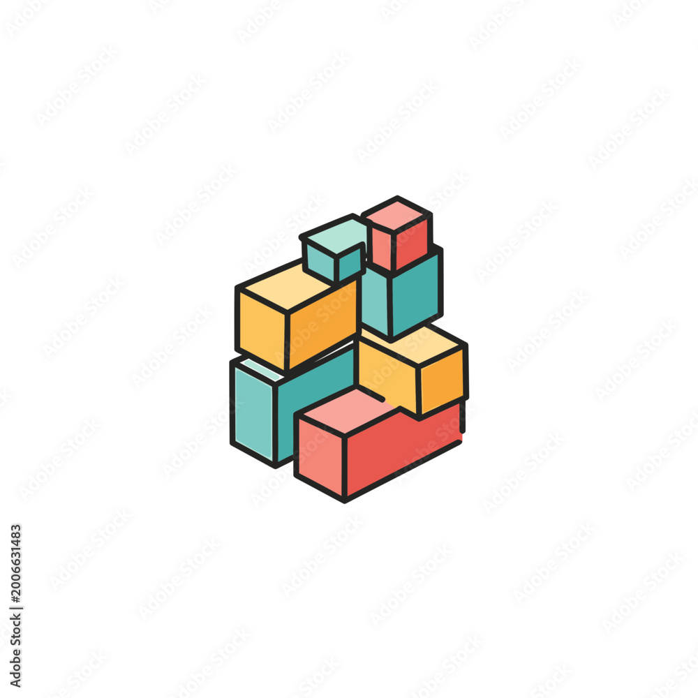 Obraz premium Isometric stacked colorful geometric blocks vector illustration