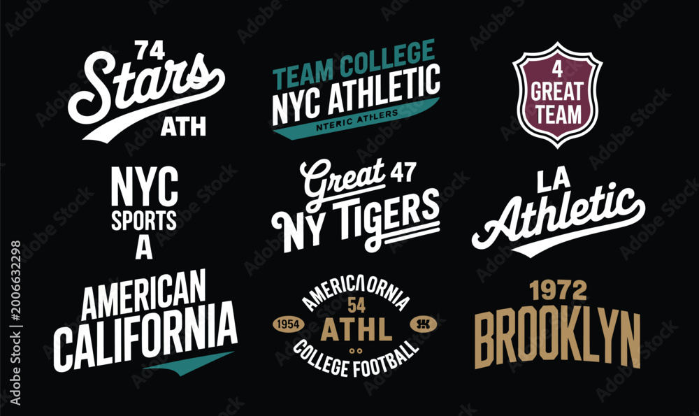 Fototapeta premium Vintage Sport Badge Vector Set for Athletic Apparel Design and University Team Branding