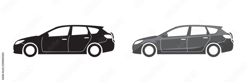Obraz premium Car Silhouette Icons Set - Vehicle Side View Automotive Transport Vector Collection
