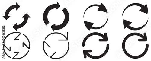 Cuadro en lienzo Chunky black circular reload and rotate arrow icons for mobile app interface
