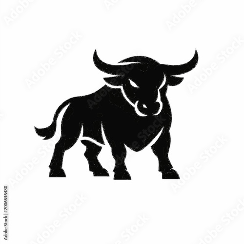 Minimalist Black Bull Silhouette Symbolizing Strength Power and Financial Market Growth