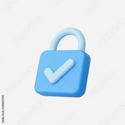 3d Realistic Padlock with Check Mark icon vector illustration