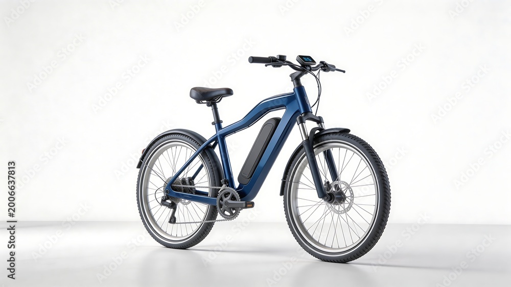 Fototapeta premium Blue electric bicycle on white background