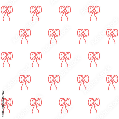 Coquette seamless pattern Red ribbon bow