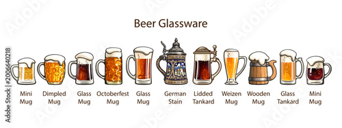 Beer mugs of different shapes and styles.