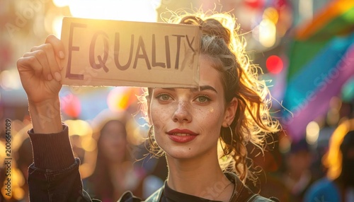 Young Woman Protesting for Equality Rights.