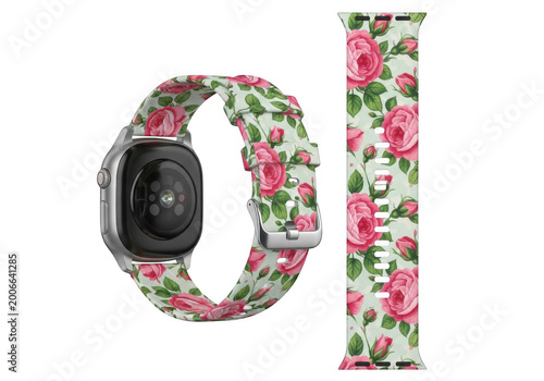 Floral pattern smartwatch band on wrist with matching design