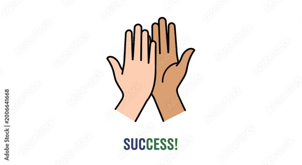 Fototapeta premium Diverse hands high five, success concept, teamwork illustration, hand gesture vector