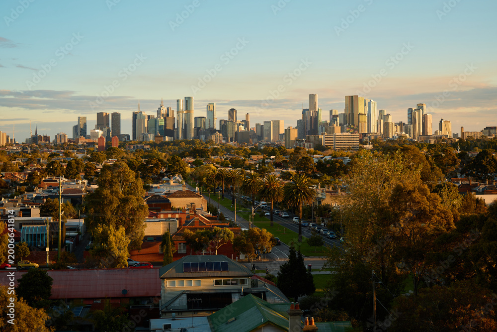 Naklejka premium Melbourne City Sunset - Photographed from Brunswick