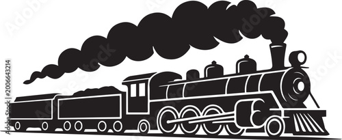Fotografie Vintage Train Silhouette With Coal Carriages Passenger Cars Isolated Vector Image