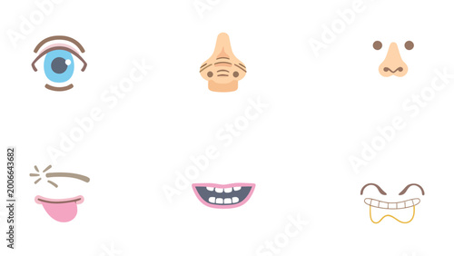 Slika na platnu Emotions Expressions: A collection of various facial feature illustrations, designed to portray a wide range of human sentiments and expressions