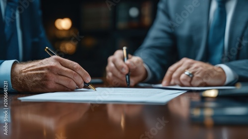 Signing documents on table