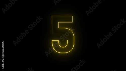 4K Yellow Neon Countdown with Transparent Outro Transition.