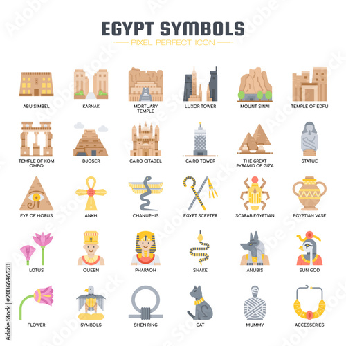 Billede på lærred Egypt Symbols , Thin Line and Pixel Perfect Icons