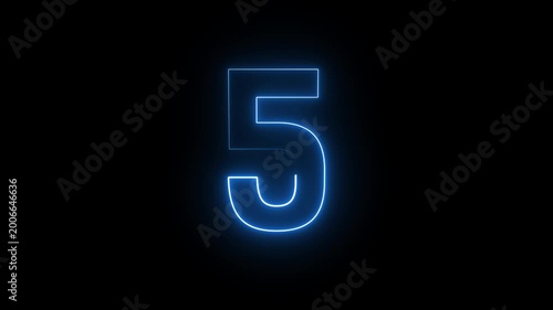 4K Blue Neon Countdown with Transparent Outro Transition.