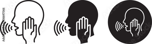 Three different icon styles representing a person speaking and another person listening intently to them