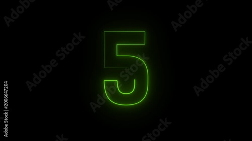 4K Green Neon Countdown with Transparent Outro Transition.