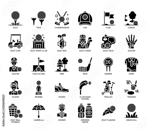 Foto Golf Elements, Glyph Icons