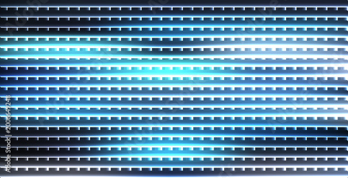 Billede på lærred Glowing blue lines traverse the digital screen horizontally in the dark
