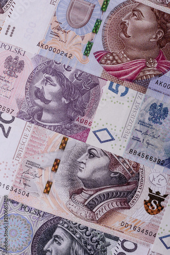 Polish zloty paper money, banknotes for exchange and financial transactions. The Polish zloty