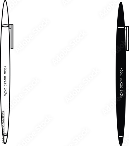 White and Black Realistic Set Pen. Vector illustration. Template For Mockup Branding Stationery and Corporate Identity.
