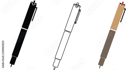 Set of Ball Pen template flat and line icons on transparent background, flat design vector illustration, office supplies concept