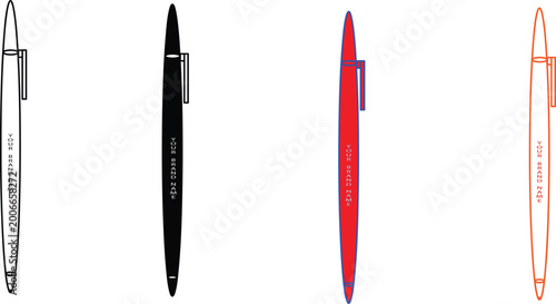 Set of multicolored ballpoint pens isolated on white background, vector illustration.