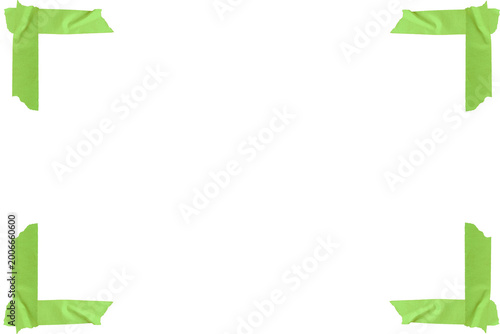 Green masking tape corner photo frame with torn edges isolated png transparent background
