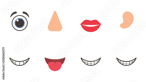 Canvastavla Emotive Anatomy Set: An array of cartoon facial features, including eyes, nose, mouths and ears, offering a versatile range of expressions for creative projects