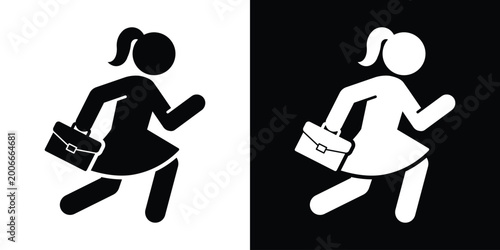 Obraz na płótnie Icon of a girl with a ponytail running while holding a briefcase or school bag