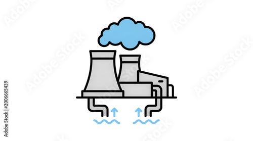 The logo of factory with smoke coming out chimney and cloud in.