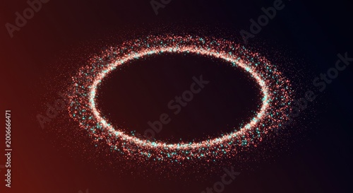 Glowing particles form a ring shape in dark space with vibrant colors.