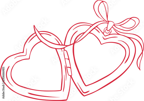 Vászonkép hand draw heart locket , Outline drawing heart locket line clipart symbol, Vecto